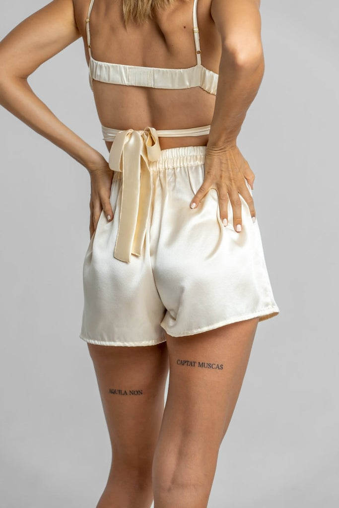 Champagne Silk Lounge Shorts - Lé Silk