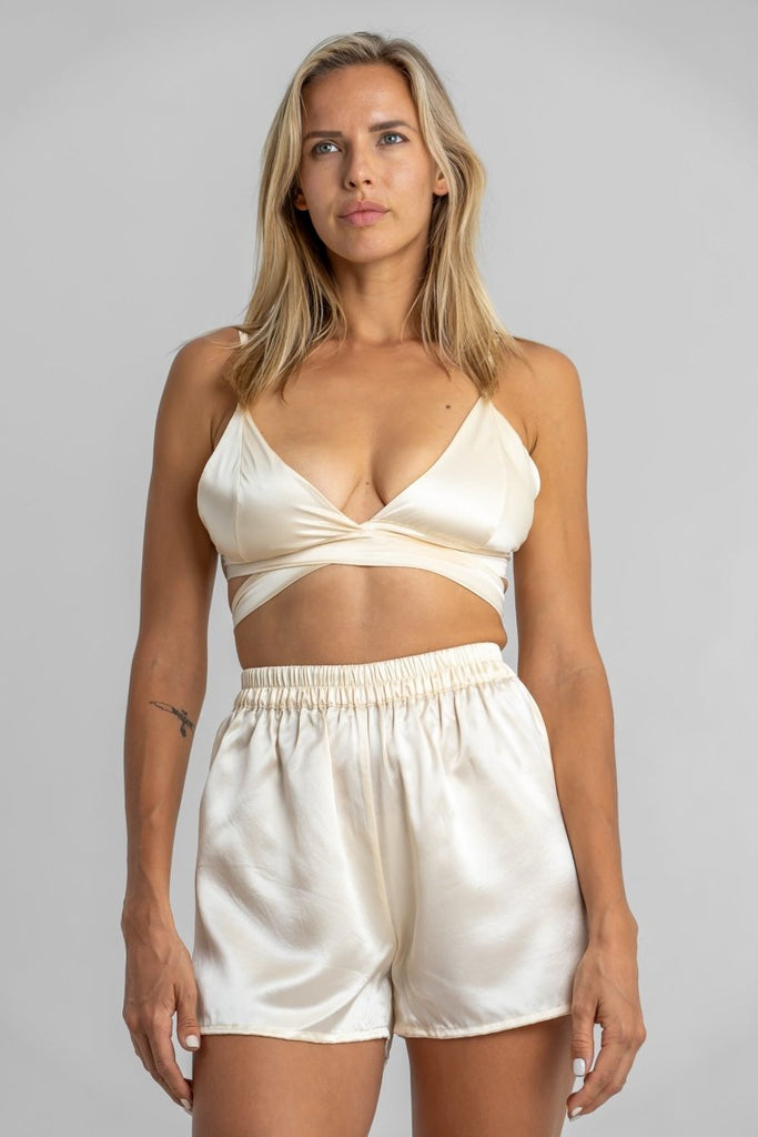 Champagne Silk Lounge Shorts - Lé Silk