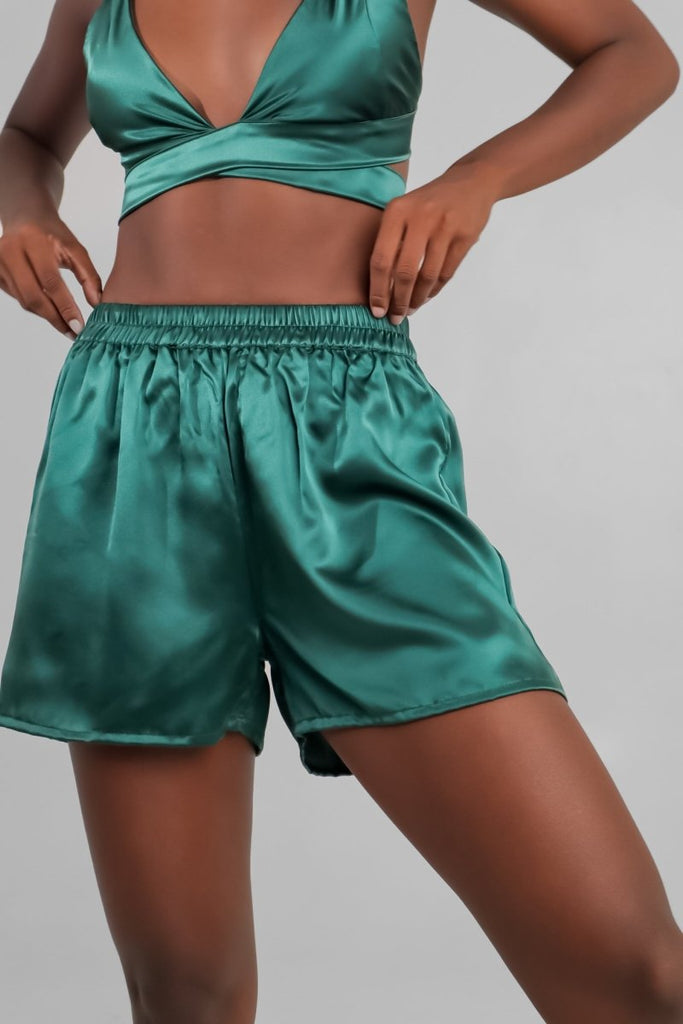 Emerald Green Silk Lounge Shorts - Lé Silk